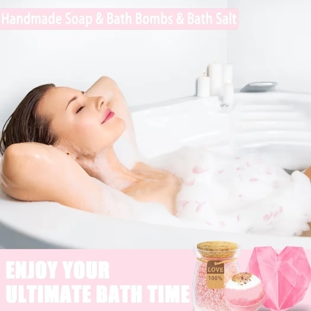 10-pc Luxury Bath/Spa Relaxation ROSE scented Soothing Gift Set- Self Care Pkg